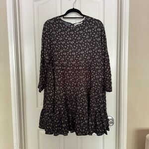 Zara Black Floral Mini Dress 3/4 Sleeve XXL